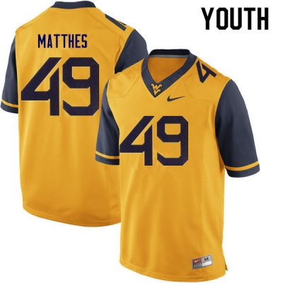 Youth West Virginia Mountaineers NCAA #49 Evan Matthes Gold Authentic Nike Stitched College Football Jersey MC15G33SP